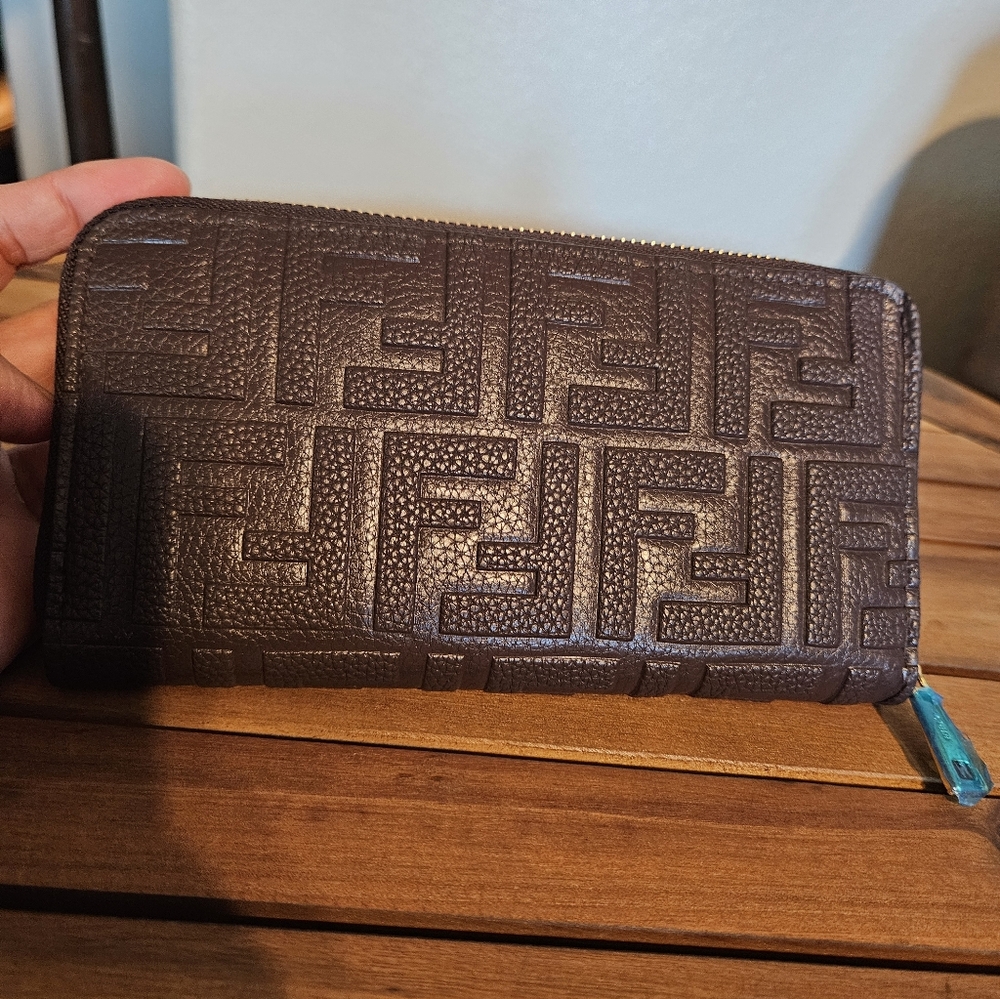 Fendi Dark Brown Embossed Leather Wallet